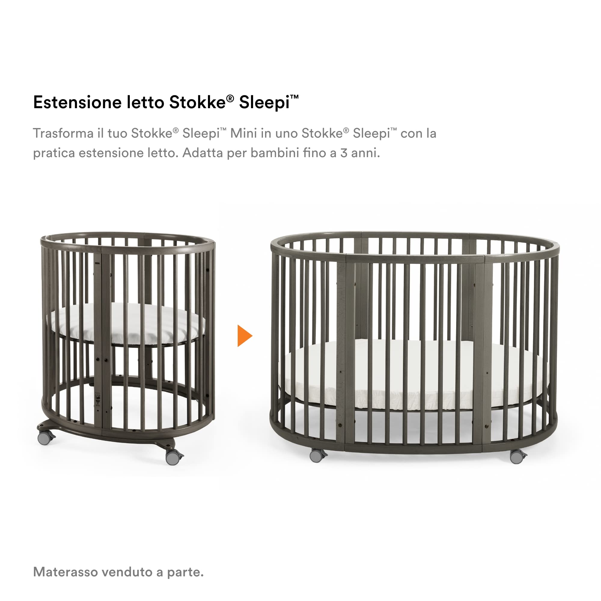 Stokke Sleepi - Estensione per letto matrimoniale, grigio nebbia, trasforma la culla Sleepi in un letto Sleepi - per bambini fino a 3 anni - Materasso venduto separatamente, estendi il letto a 141 cm