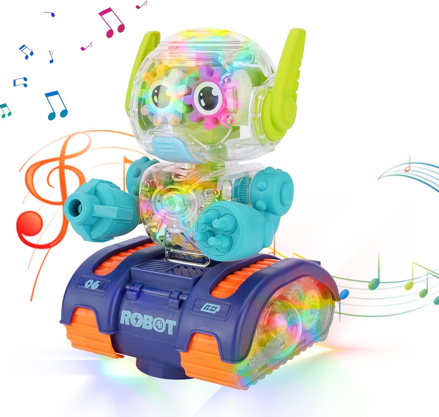 Coikes Electric Robots Toys for Boys Transparent Gear Robots Toy with Light & Sounds Realistic