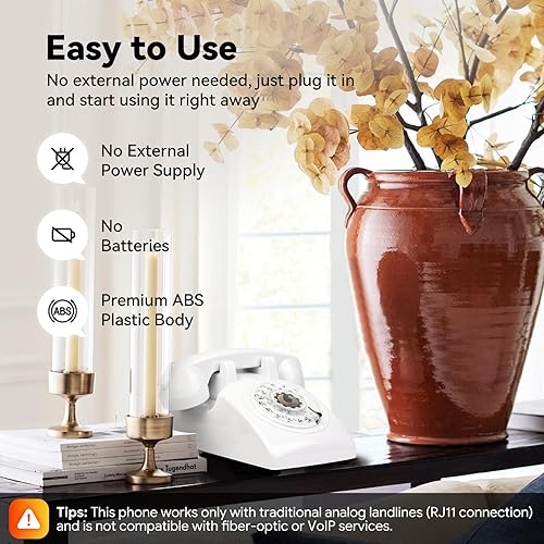 Miniatura 2 de Sangyn Teléfono giratorio vintage de los años 60, teléfono fijo retro antiguo con cable con timbre mecánico para escritorio de oficina en casa,