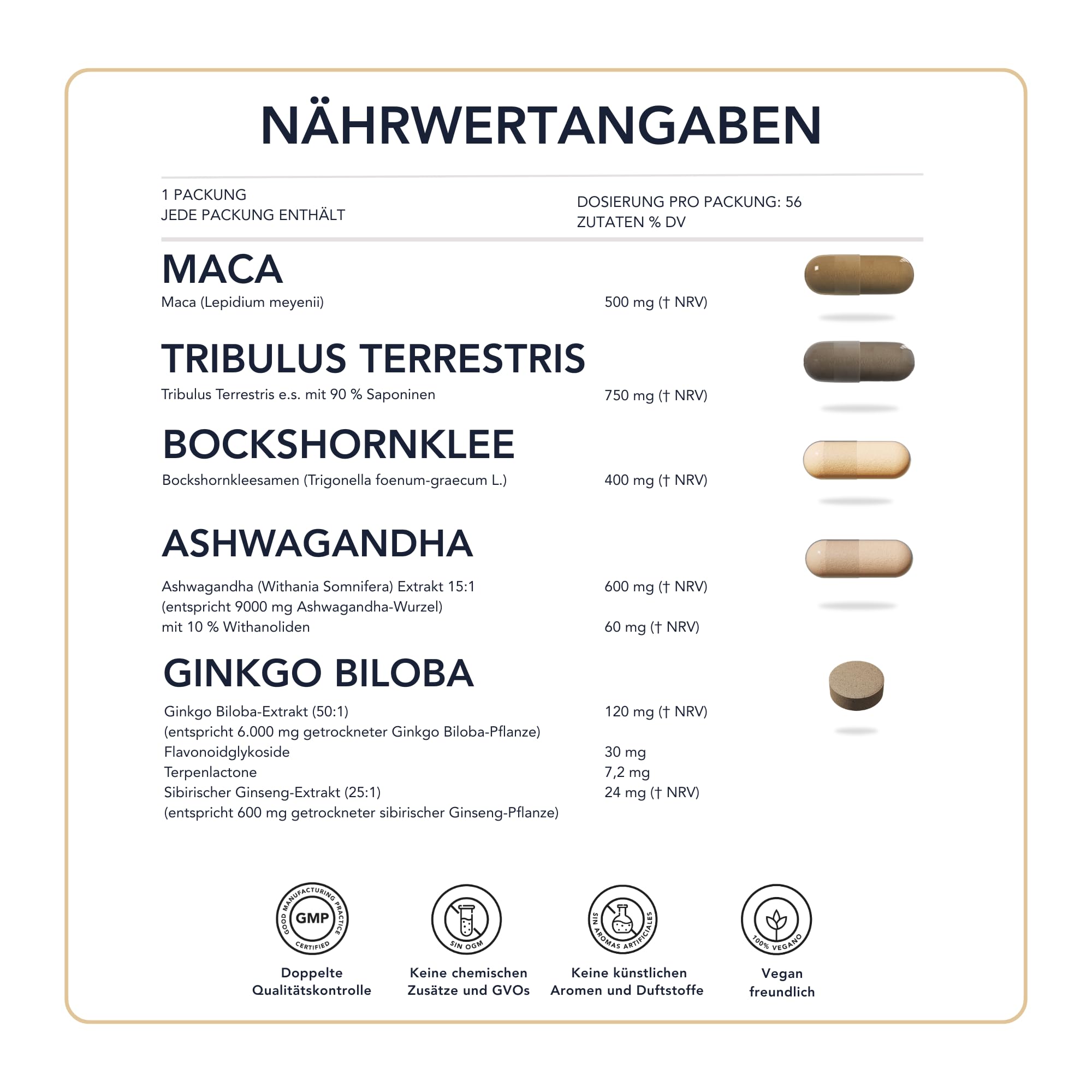 LIBIDO FRAU. MACA + TRIBULUS + FENUGREEK + ASHWAGANDHA + GINKGO BILOBA. Steigert das weibliche Verlangen, 100% natürlich. 56 tägliche Beutel.