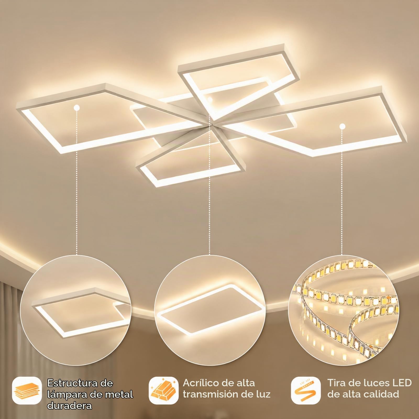 OTREN Plafon LED Techo Regulable, 78CM Lampara Techo Salon con Mando a Distancia para Dormitorio Comedor, Blanco 72W