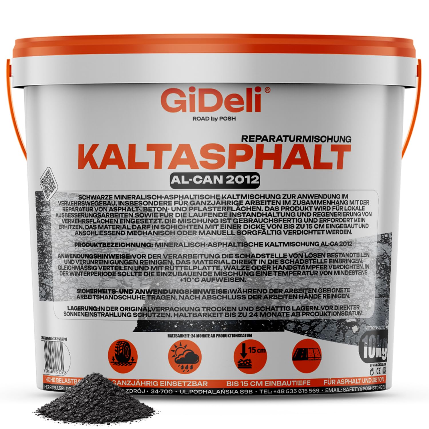 GiDeli Kaltasphalt 10kg im Eimer Gebrauchsfertig Asphalt Reparatur Rissfüller