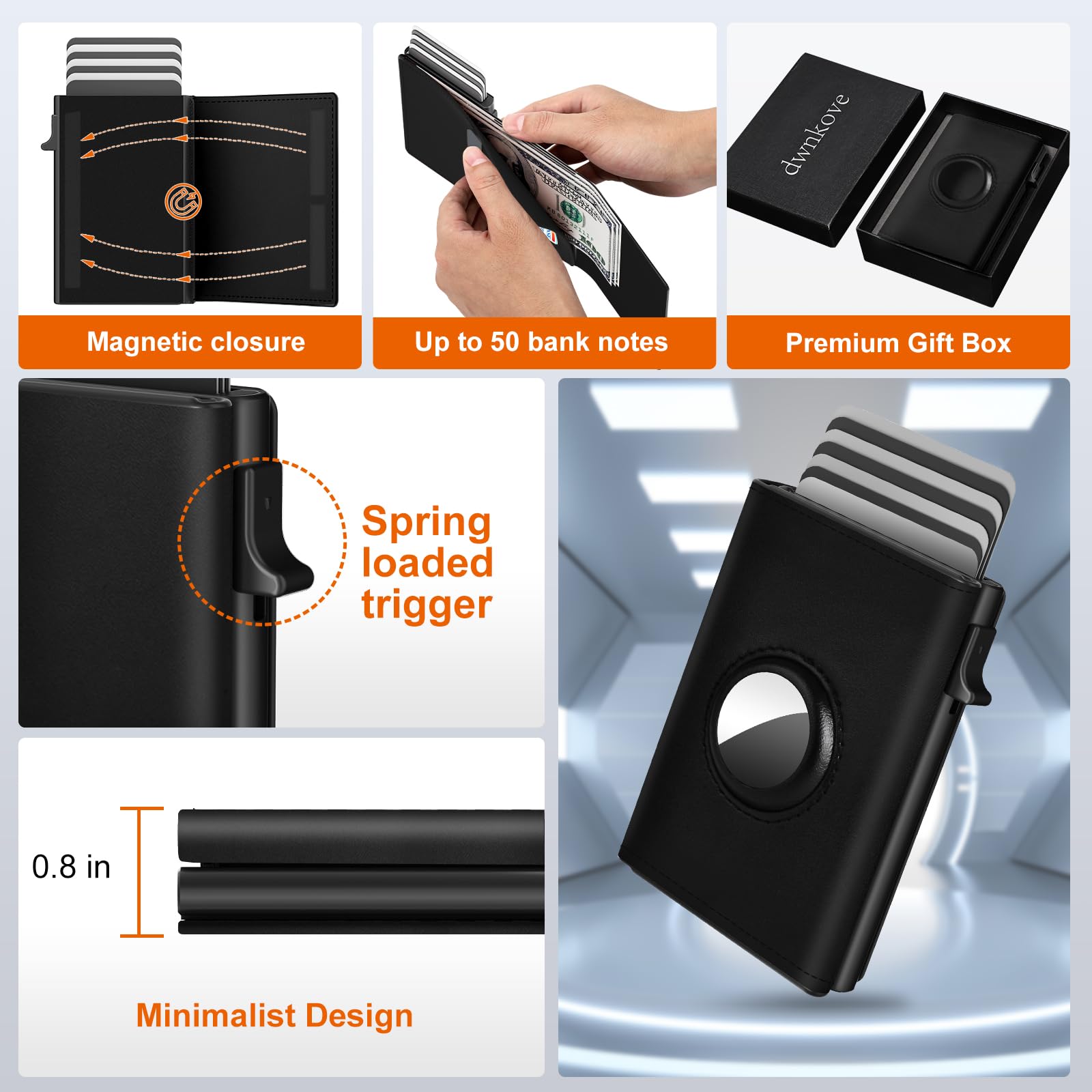 Portafoglio AirTag Uomo, Porta Carte di Credito, Blocco RFID, Portacarte Uomo Pop-up, Portafoglio Uomo Pelle Portamonete e Contanti, Capacità per 9-14 Carte | Finestra ID | Slot per Contanti