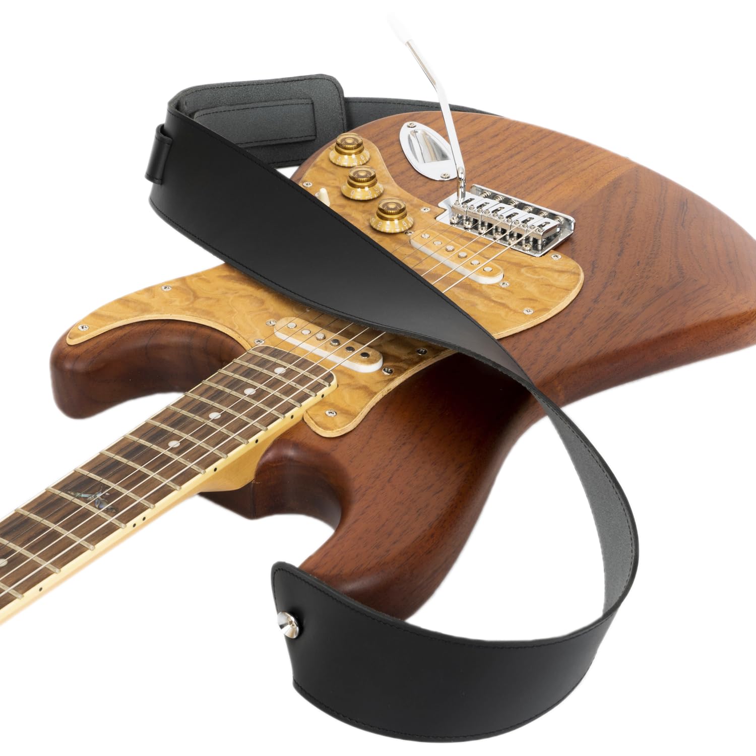 Gitarrengurt, klassisches Naturleder, verstellbare Länge, für Akustik-, Elektro-, Bassgitarren, Geschenk für Gitarristen, löst Schulter- und Nackenverspannungen (schwarz)