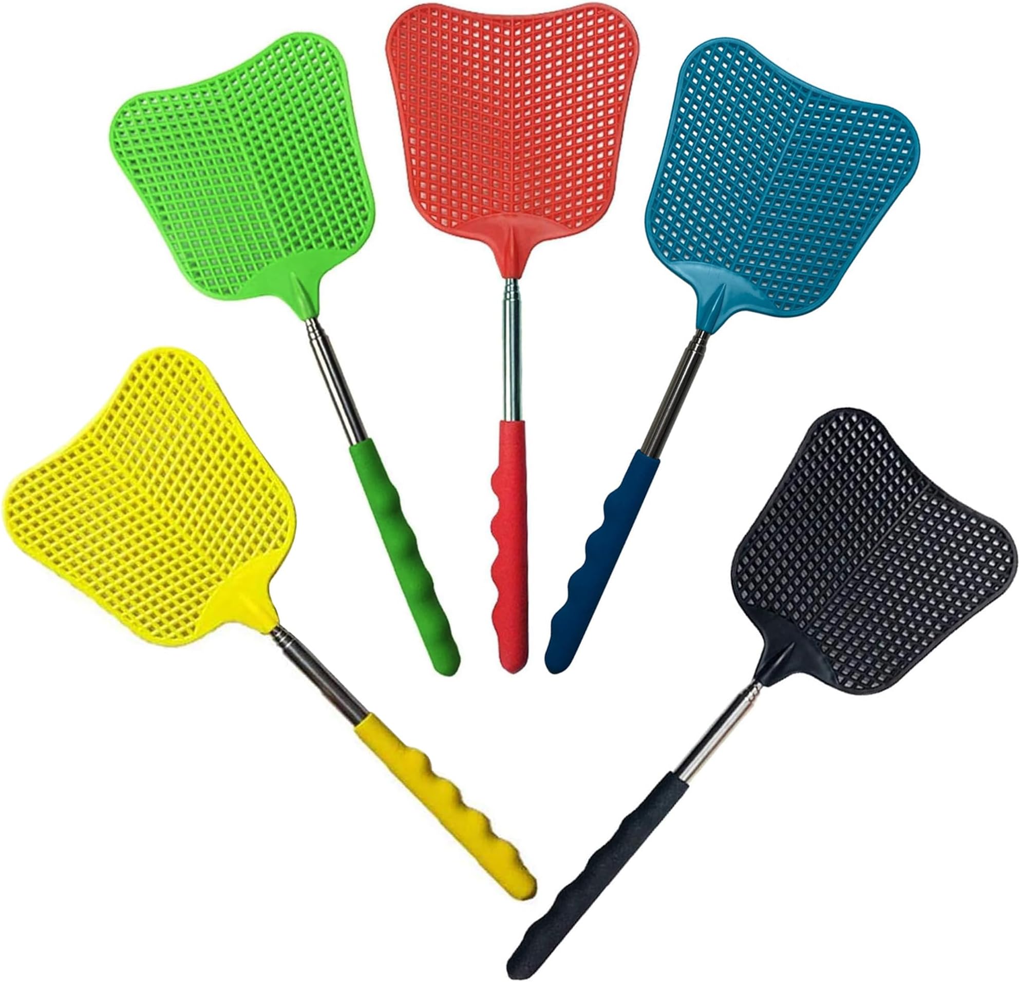 HOOTO 5pcs Fly Swatters Extendable, Plastic Fly Swatter Set Flexible and Durable, Telescopic Flyswatter with Stainless Steel Handle for Home, Classroom and Office