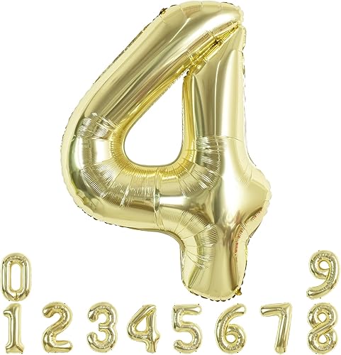 Miniatura 48 de TONIFUL Globos arcoíris de 40 pulgadas con números grandes del 0 al 9, globos digitales número 4 para helio, globos de aluminio Mylar con números