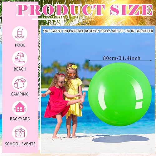 Miniatura 8 de Jenaai 2 bolas de rebote grandes de 30 pulgadas, bola de goma gigante inflable gigante para hacer ejercicio al aire libre, pelota de salto para
