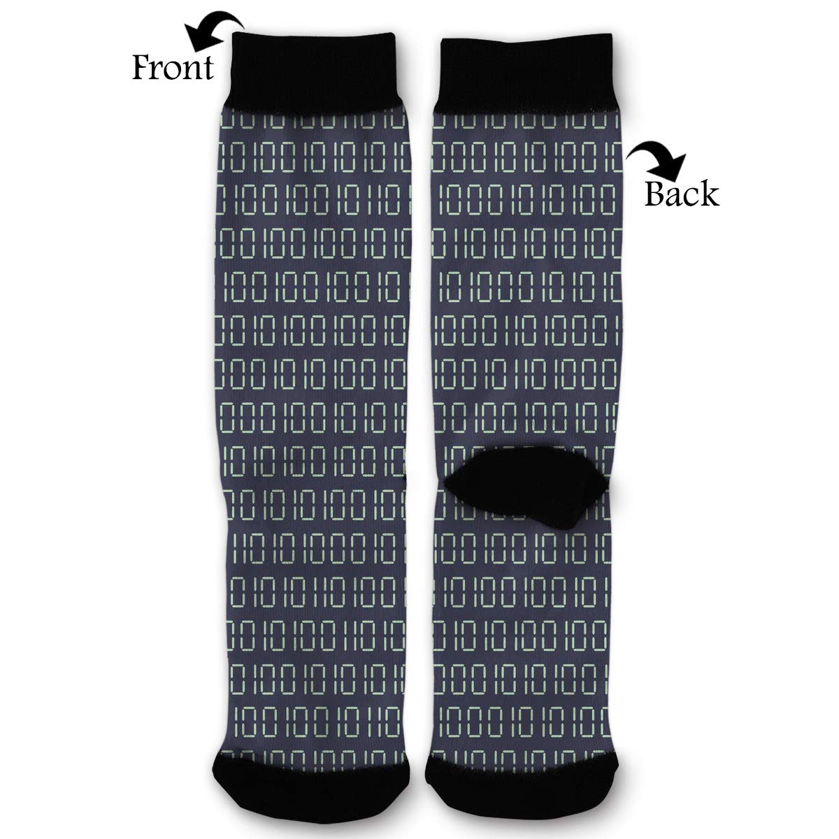 Detailed Binary Code Algorithm Password Unisex Adult Fun Cool 3D Print Colorful Athletic Sport Novelty Crew Tube Socks, Black and White, One Size