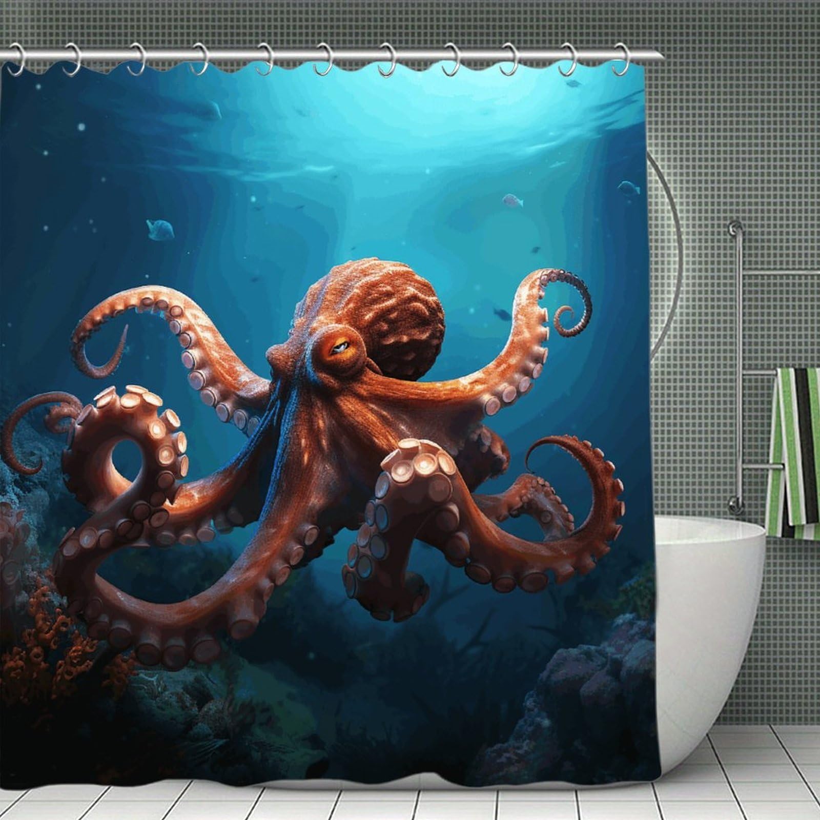 VstaDank Ocean Animal Octopus Shower Curtain Waterproof Bathroom Curtain with Hooks Luxury Weighted Bath Curtains for Bathtubs Showers Room Dividers Decorative Shower Curtains 71x71 in