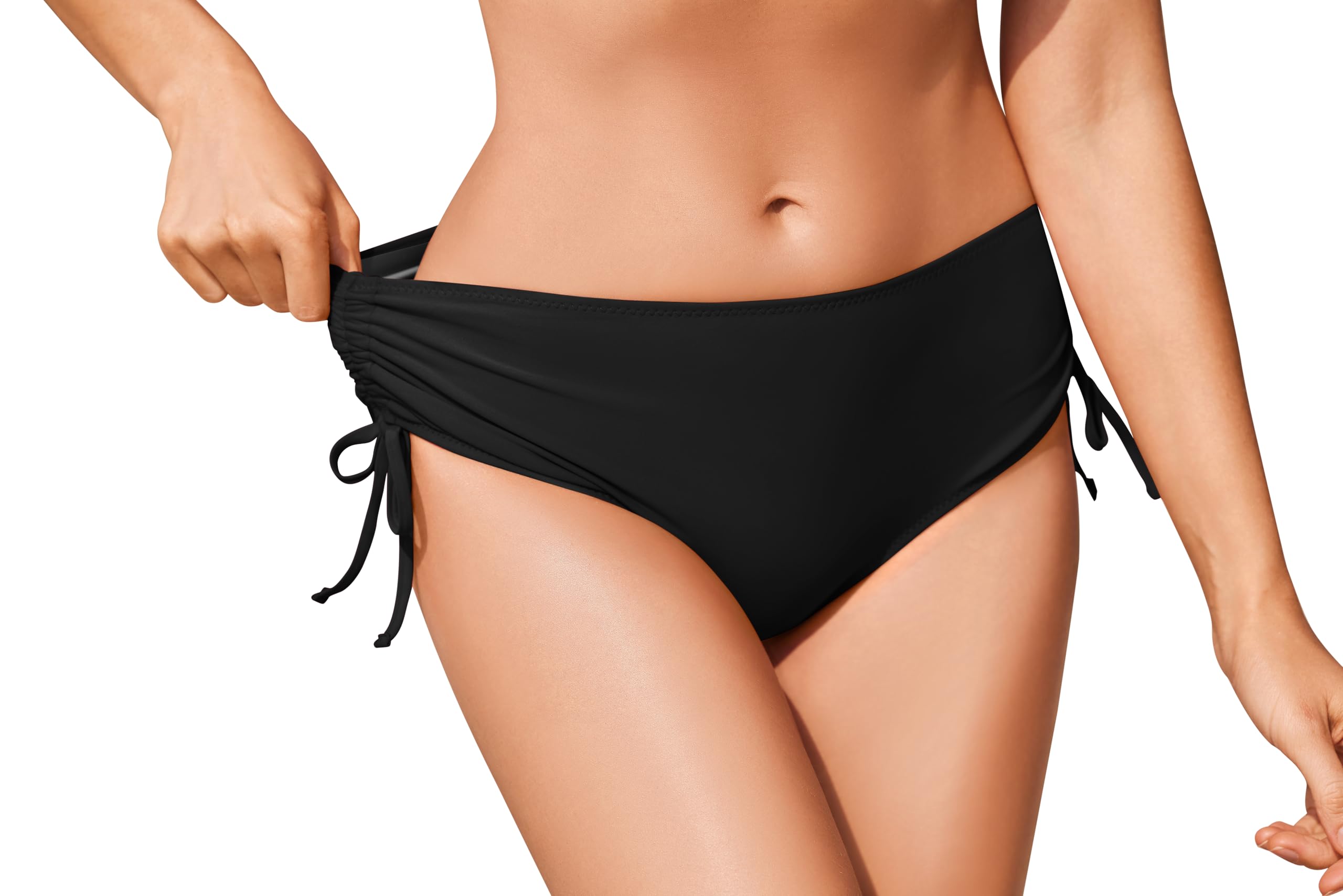 Ekouaer Bikinihose Damen Mittlerem Bund Klassisch Bikinihosen mit Bindebändern in Unifarben, S-XXL