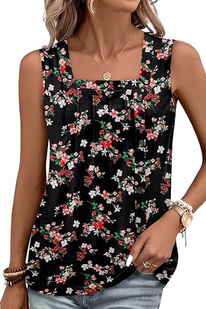 KISSMODA Womens Boho Tops for Summer Sleeveless Tanks Loose Fit Casual Blouse Daily Shirts for Leggings (S-3XL)