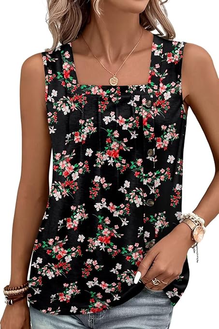 KISSMODA Womens Boho Tops for Summer Sleeveless Tanks Loose Fit Casual Blouse Daily Shirts for Leggings (S-3XL)