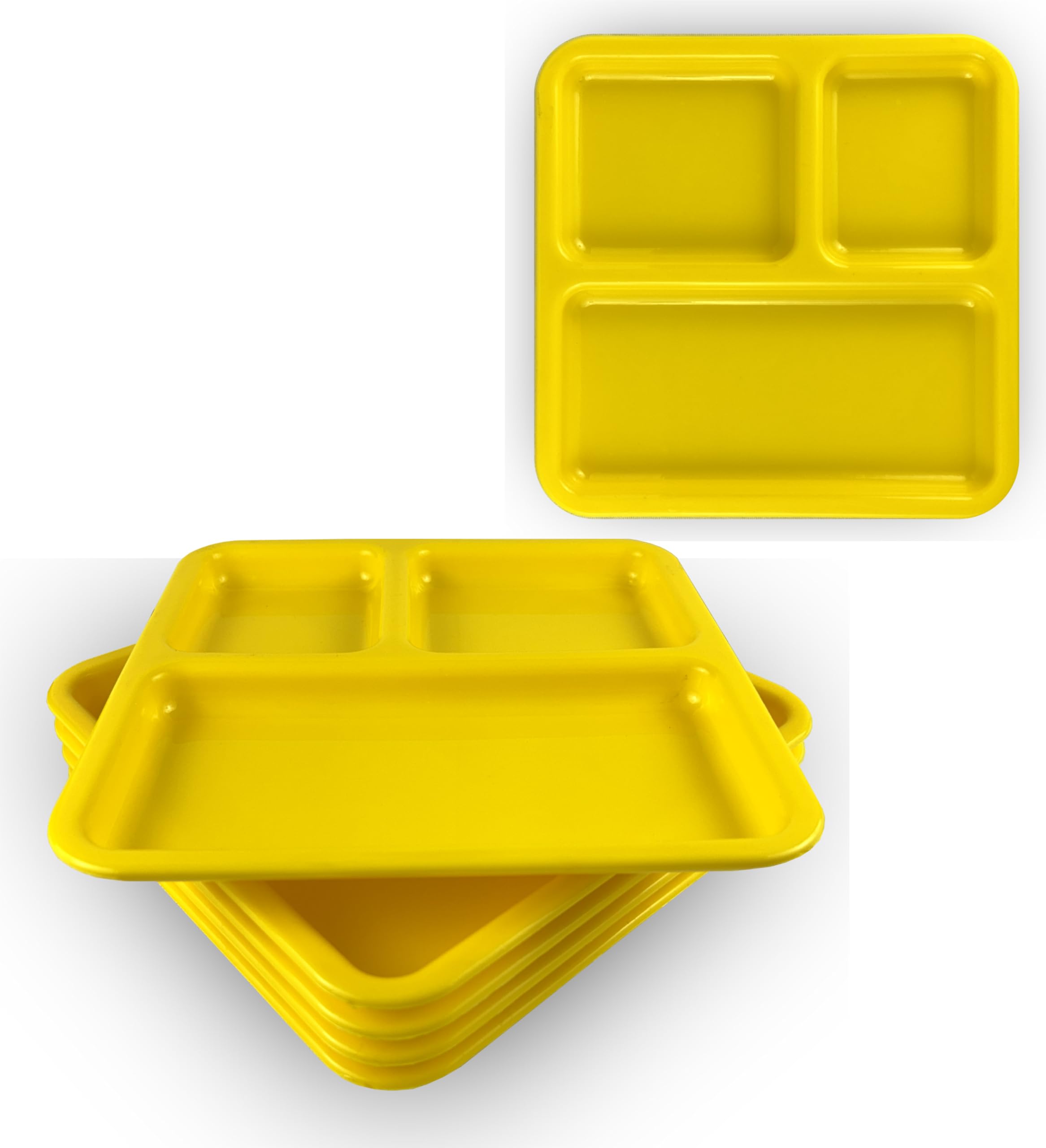 TED TECH Unbreakable Plastic Pav Bhaji Thali – 3 Compartment Food Serving Plate | BPA-Free, Microwave Safe (Yellow, Set of 6)-image-2