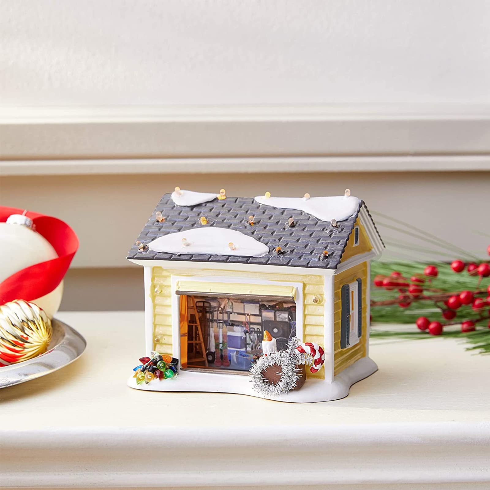 Fenteer Weihnachten Schneedorf LED Ornamente Statue Kunst Landschaft Dekoration Geschenke Miniaturhaus 12,5x10x10cm
