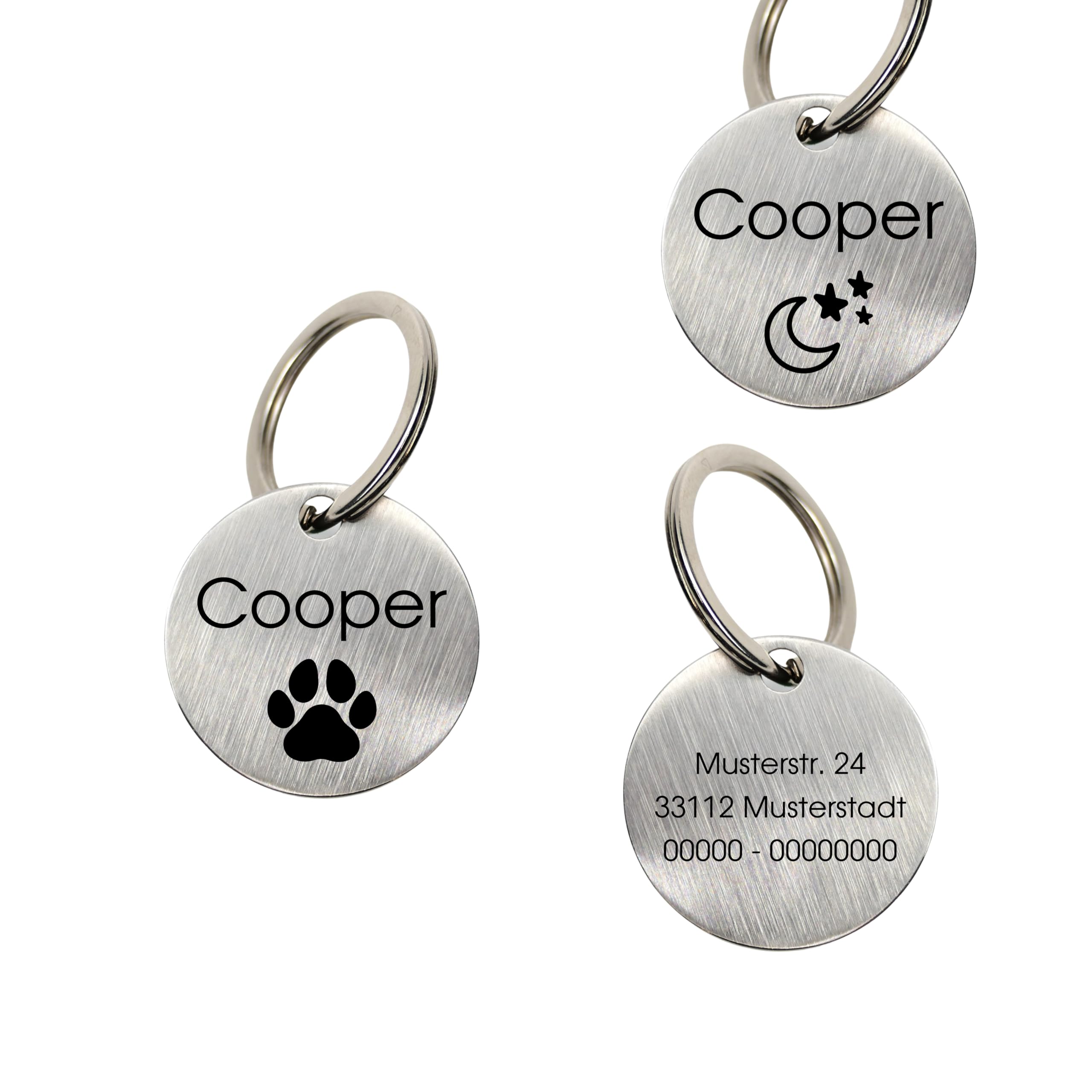 WIENS3D Hundemarke mit Gravur - Personalisiert mit Name - 23mm Namensschild für Halsband Anhänger Marke für Hunde - mit Symbolauswahl - Tiermarke für Hunde, Katzen & Welpen (23 mm_Model_2)