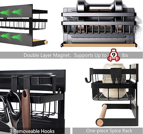 Miniatura 4 de Sleclean Estante magnético para especias para refrigerador, soporte magnético para toallas de papel, organizador magnético para refrigerador,