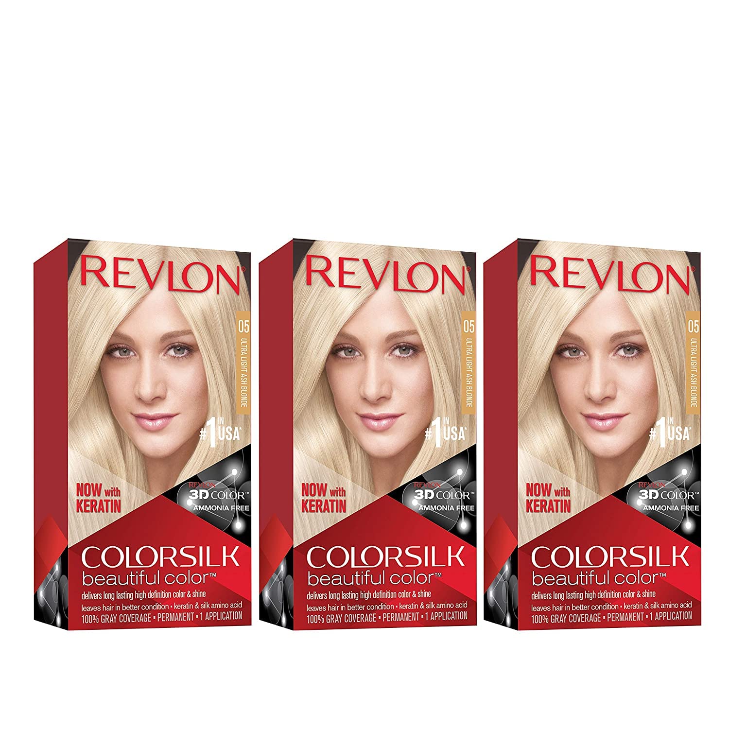 REVLONColorsilk Beautiful Color Permanent Hair Color, (OLD VERSION) 05 Ultra Light Ash Blonde (Pack of 3)