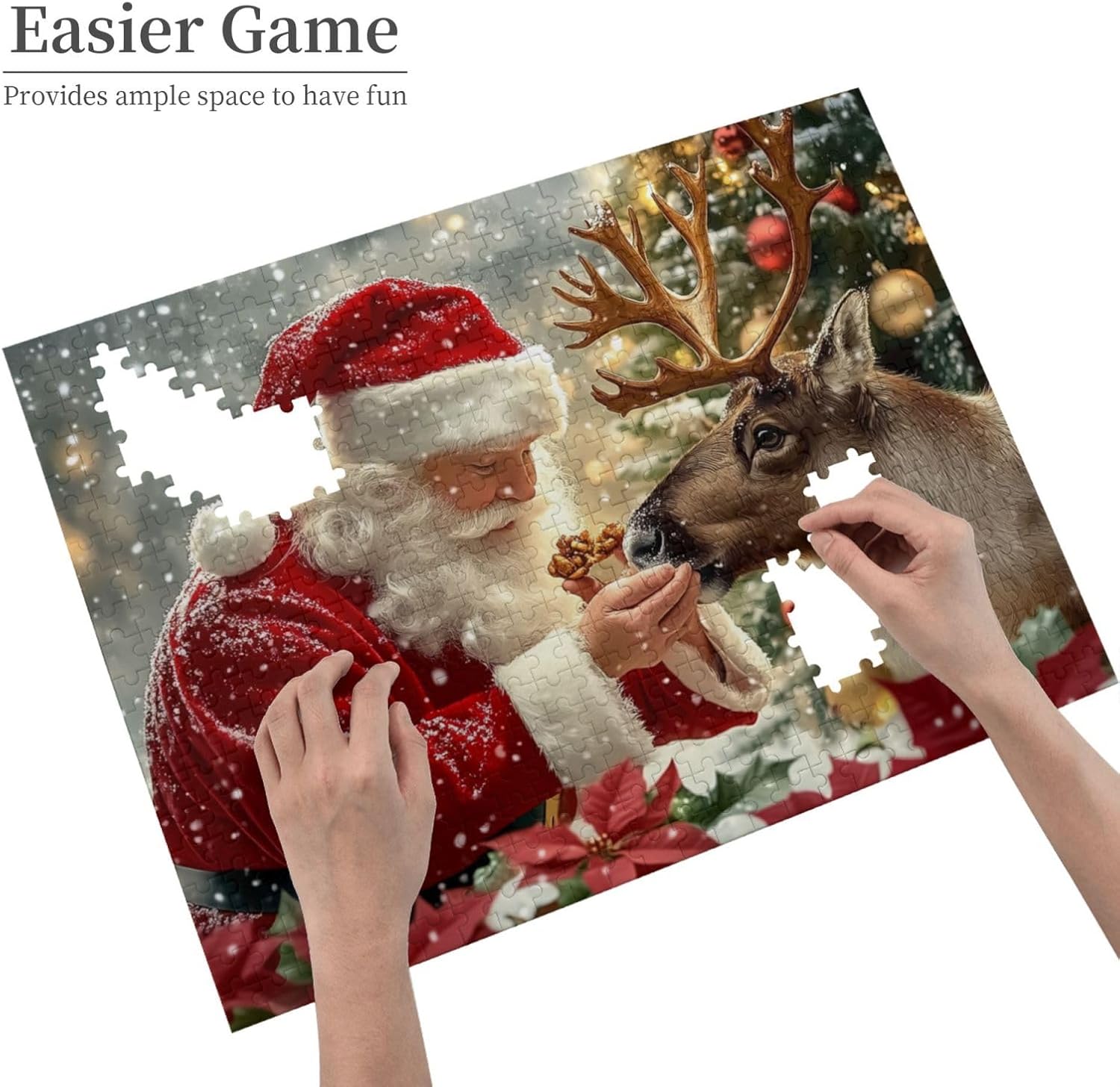 500 Piece Wooden Jigsaw Puzzle for Adults,Santa Claus and Reindeer for The Holidays，That Come Together As One Holiday Image，Recreational Games to Release Stress and Relax