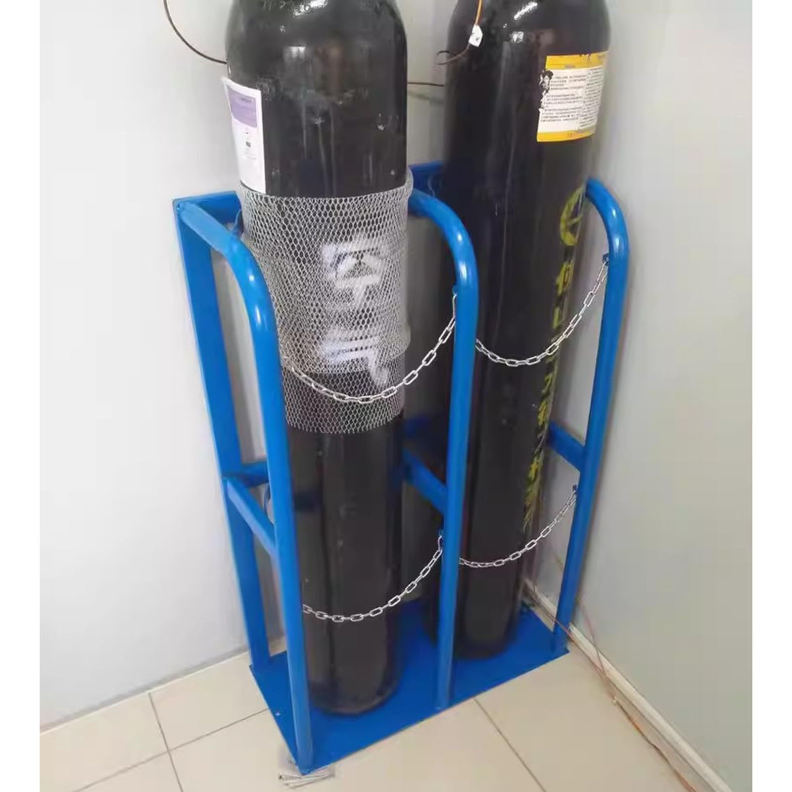 GHHVFEC Oxygen cylinder rack,100cm Tall Oxygen Cylinder Rack & Propane Tank Holder - Floor Mountable Gas Cylinder Bracket for Hospital & Laboratory, Includes Protective Chain & Fixing Scre