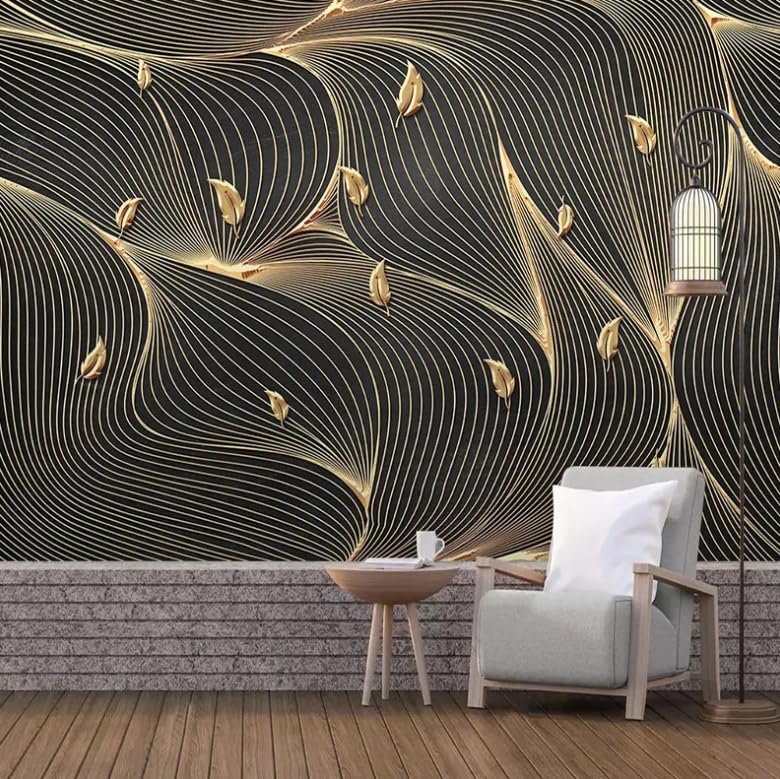 Papier peint chambre moderne géométrique feuille d'or grand format