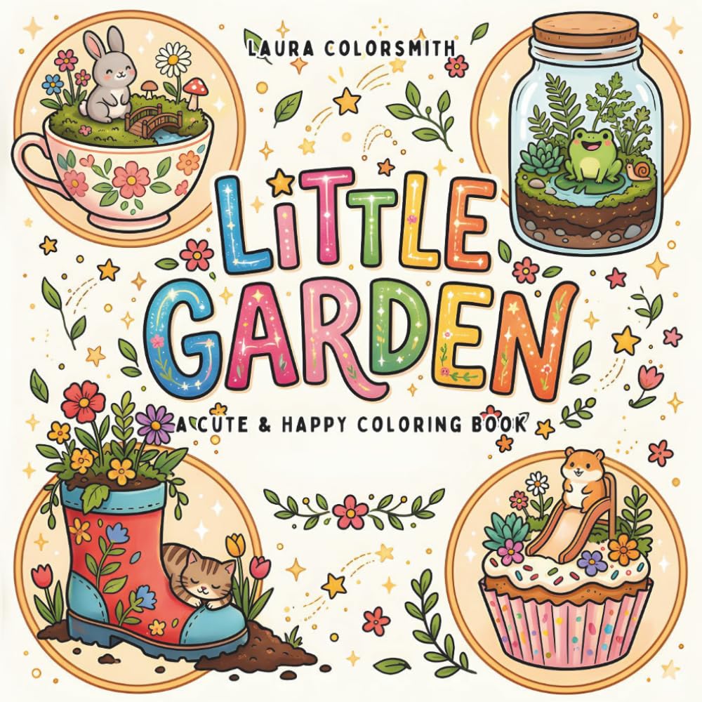Little Garden - A Cute & Happy Coloring Book: Simple and Cute Garden Scenes with Flowers, Plants, and Adorable Animals for Relaxing Coloring (Relaxation Coloring Book)