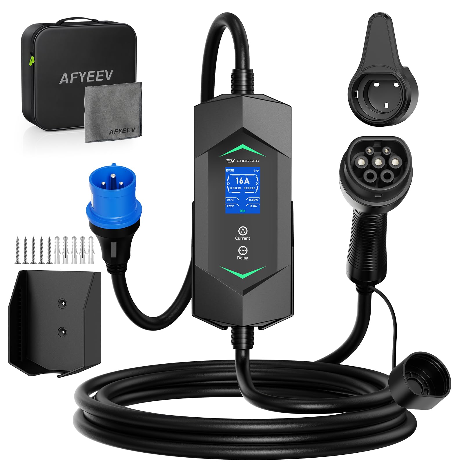 Cavo Ricarica Auto Elettrica Tipo 2 7,2kW [5m, Monofase, 6A-32A],Colonnina Ricarica Auto Elettrica,wallbox 7 kw con LCD Controllo Digitale impermeabile IP66