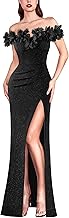 VFSHOW Womens Formal Prom Off Shoulder 3D Flowers Ruched Wedding Guest Maxi Dress 2025 Sexy High Slit Cocktail Evening Gown