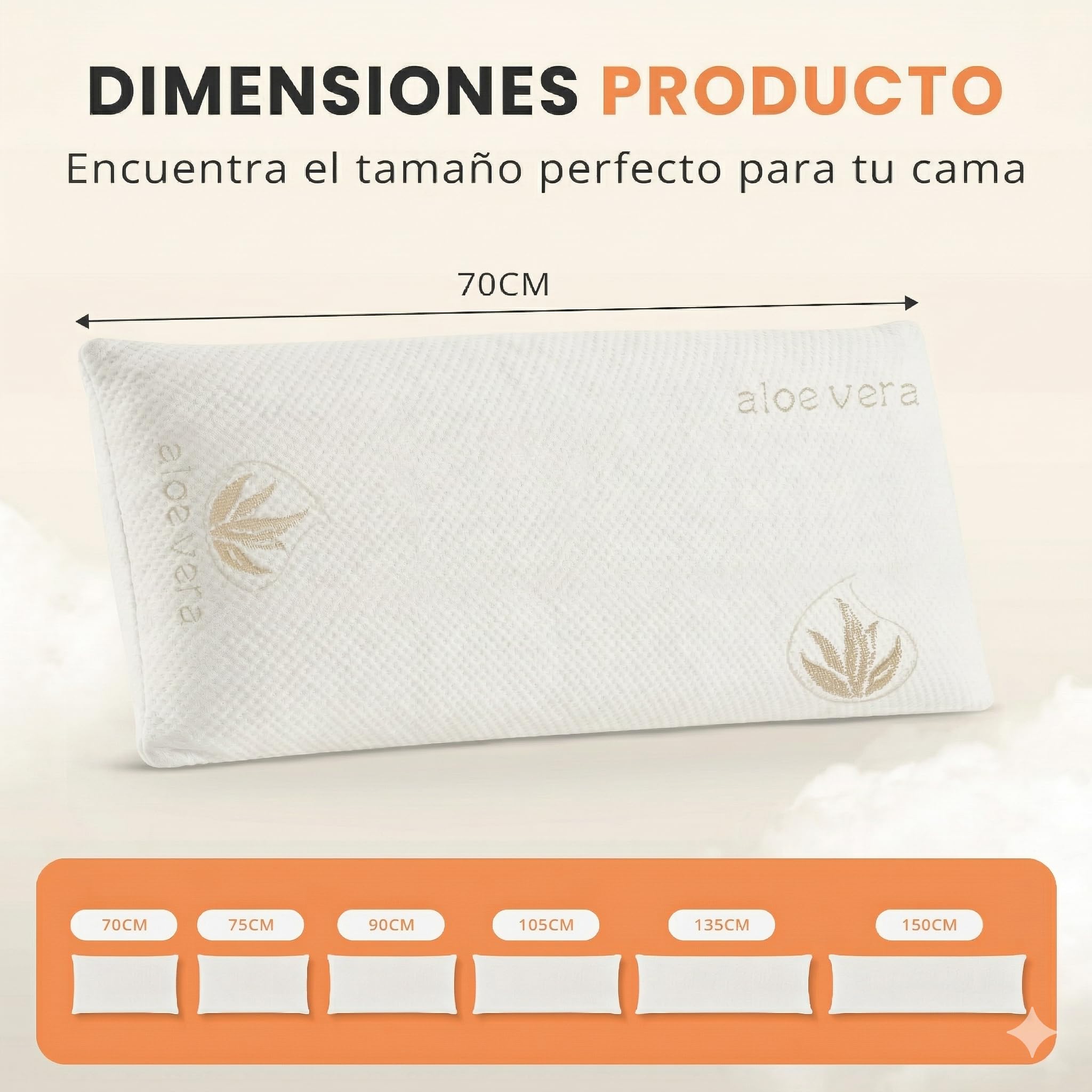 JUPPLIES Almohada Viscoelástica 100% con Efecto Memoria | 70 Cm, Pack 2 Unidades | Firmeza Media, Funda Aloe Vera Lavable | Hogar, Hotel