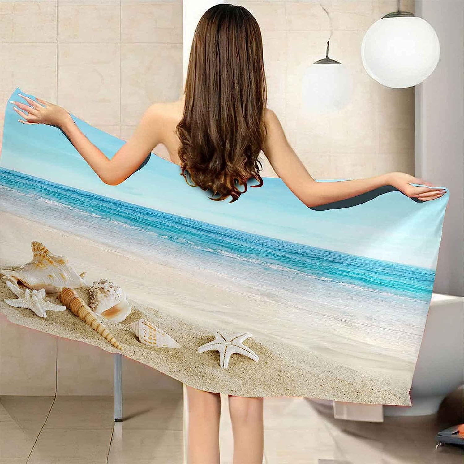 Mikrofaser Strandtuch 3D Drucken Kristallstrandmuschel Extra Großes Mikrofaser Strandtuch Für Erwachsene, Sandfreies Schnelltrocknend Leichtes Handtuch Für Strand Schwimmen 150 X 200 cm -5A1K+S4V