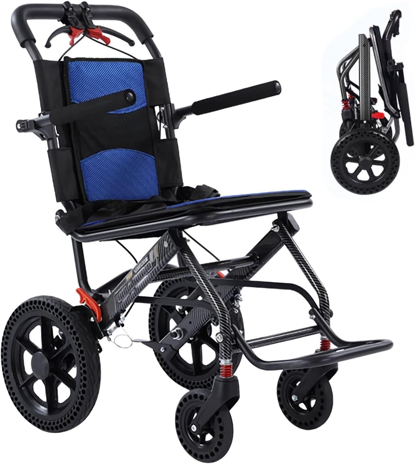 SXSLTSA Foldable Lightweight Wheelchair, Extra Narrow Wheelchair for The Home and on The go, wheelchairs with Shock Absorption, Travel Wheelchair, Transport wheelchairs, seat Width 40cm, Aluminum