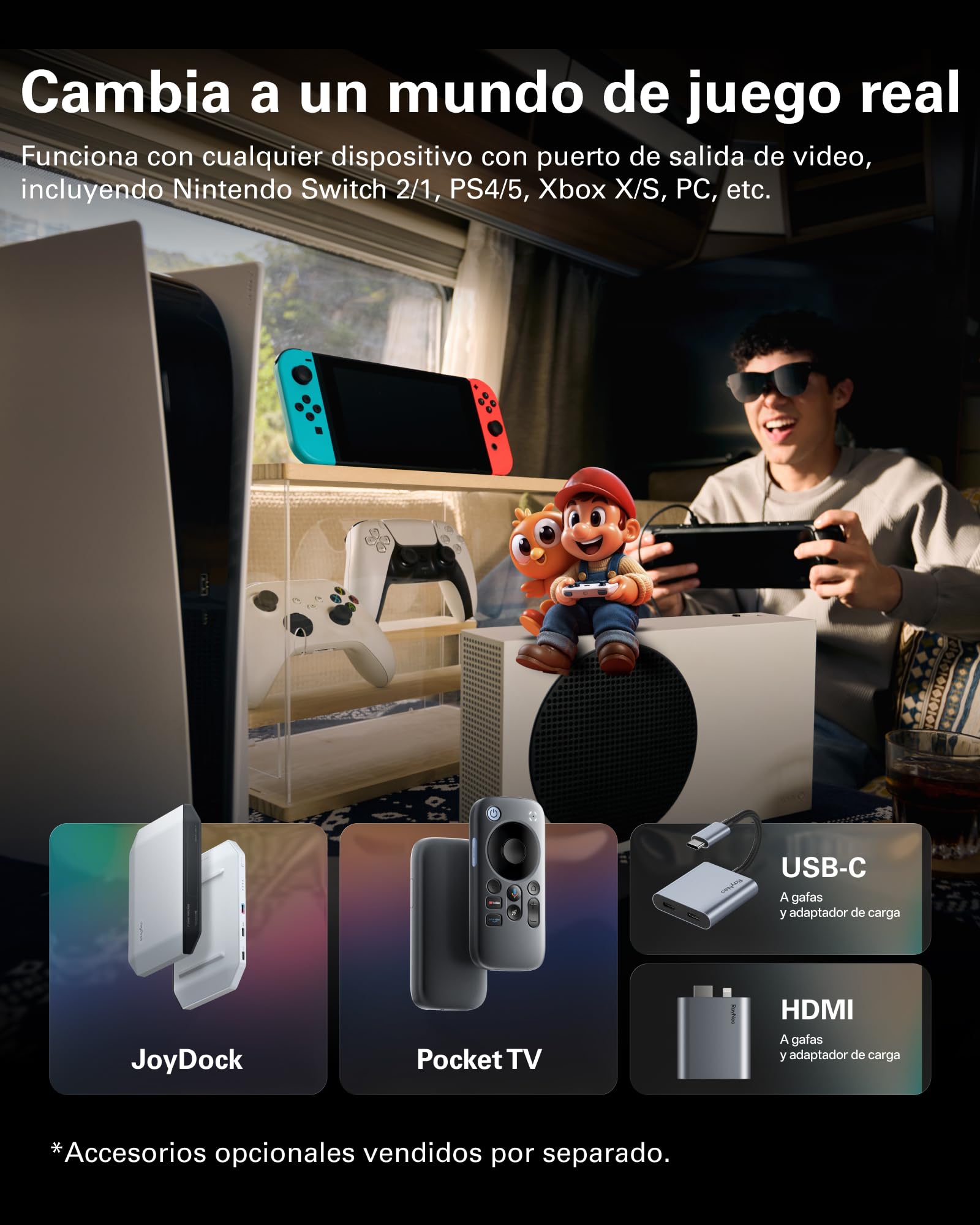 RayNeo Air 3s Pro Gafas AR/XR- Pantalla de Video 201'' 1200 Nits 120Hz HueView 2.0, Gafas de Juego Inteligentes para iPhone 17,16,15/Android/Mac 2/PS5/SteamDeck