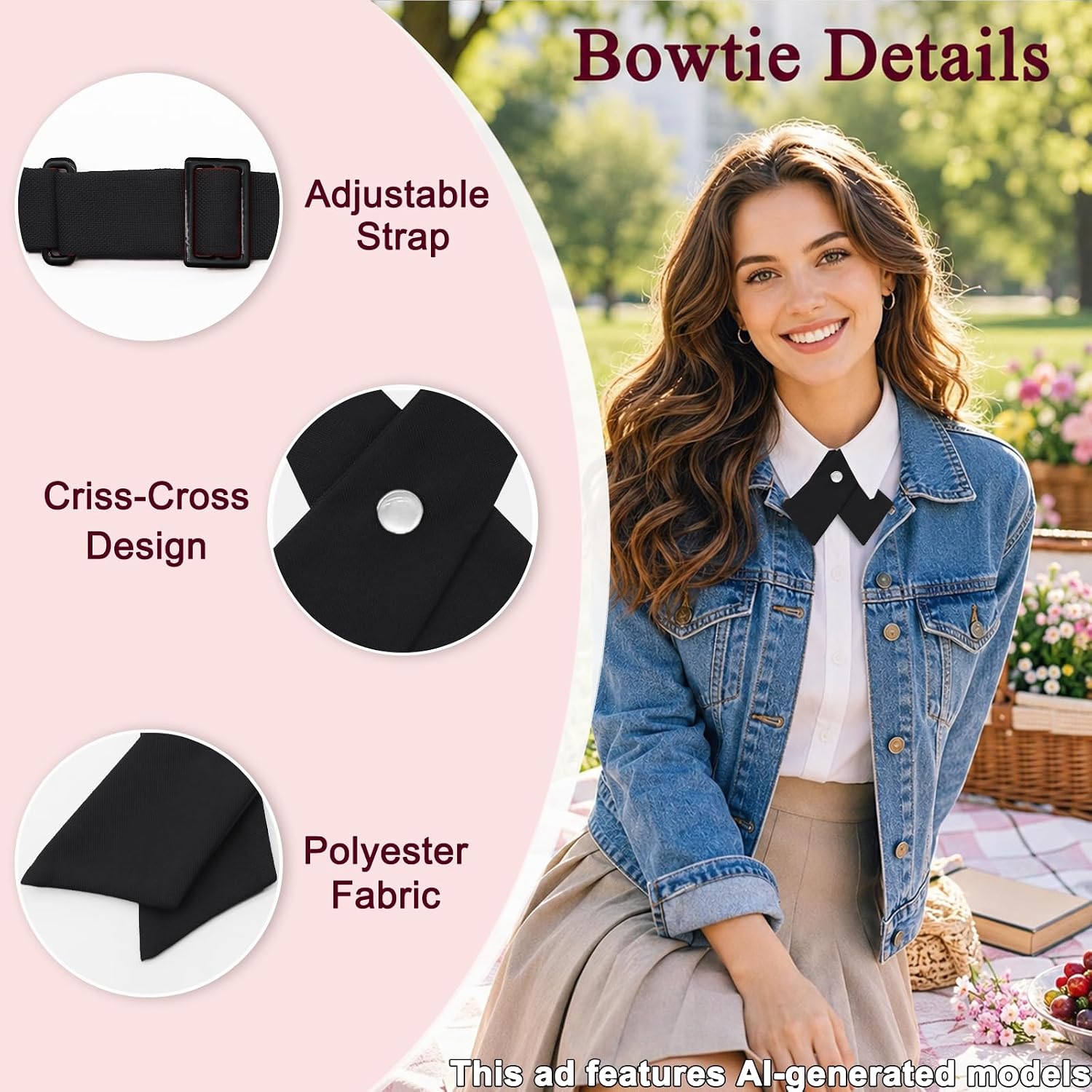 Bow Ties for Women, Criss-Cross Womens Bow Tie Adjustable Solid Color Bowtie