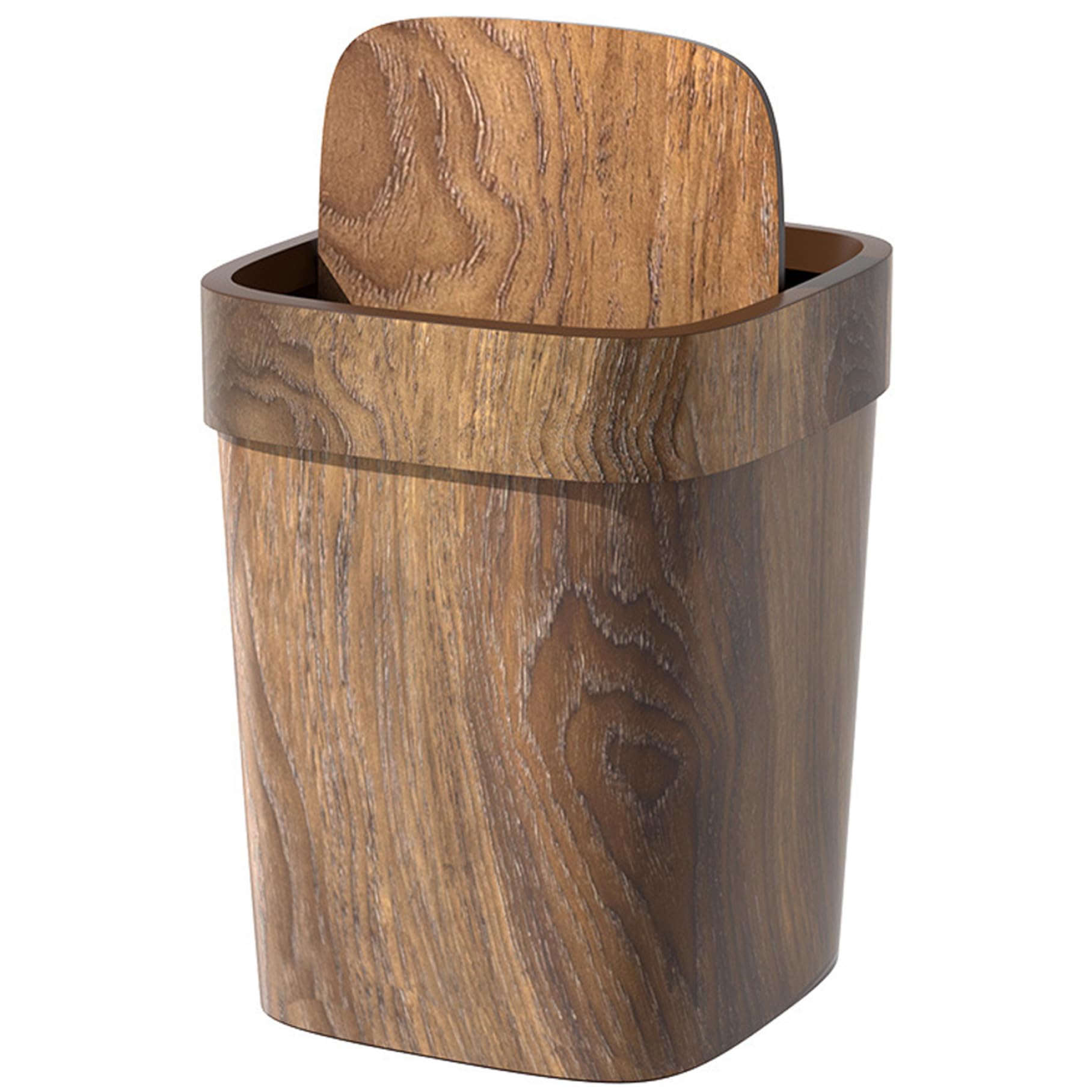 Poubelle rétro 12 L rectangulaire en bois vintage avec couvercle pivotant