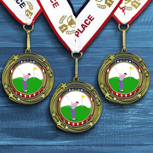 Miniatura 3 de All Quality Medalla de diseño de estrellas en remolino de golf - 1, 2, 3er lugar