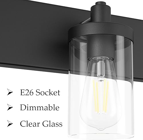 Miniatura 8 de Aipsun Lámpara de tocador de baño negra de 48 pulgadas, 6 lámparas de baño con pantalla de vidrio transparente (no incluye bombilla)