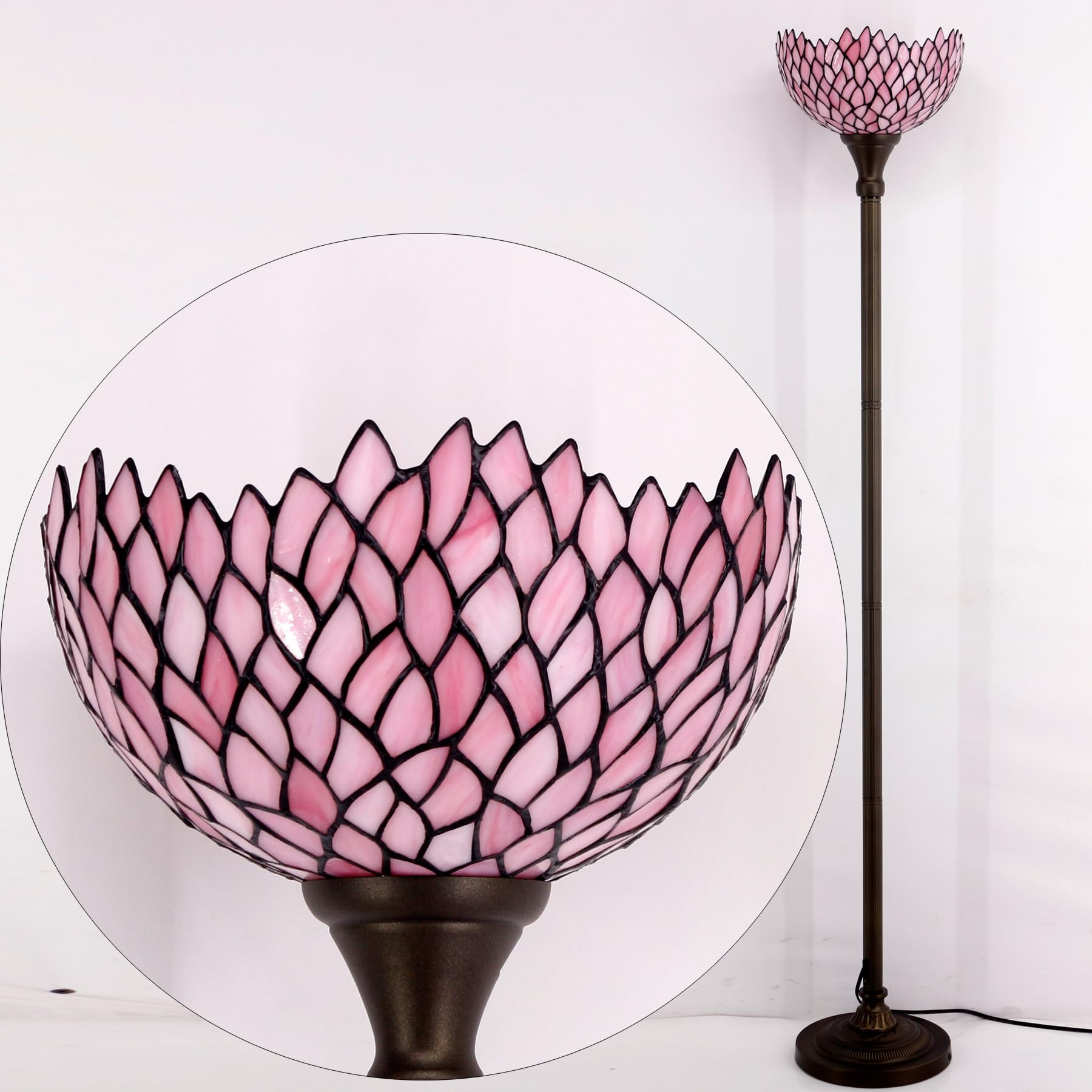 WERFACTORY Tiffany Floor Lamp Pink Stained Glass Wisteria Light