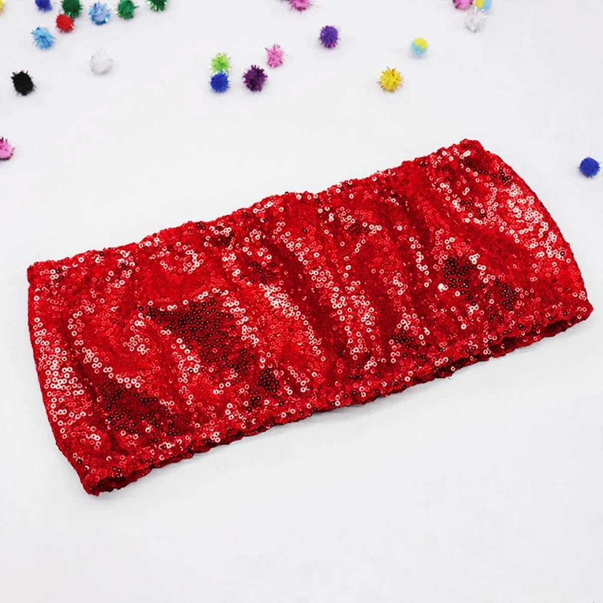 10/50pcs Gold Sequin Chair Sashes Sliver Party Decor Band Stretched Chairs Bow for Events Banquet Party-Matte White-10 Pcs (red 10 Pcs)