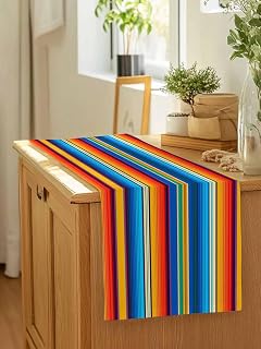 Abstract Mexican Stripes Table Runner 13x36in Non-Slip Cotton Linen Table Runners, Colorful Lines Dresser Scarves TableRunner for Dinner Kitchen Dining Wedding Party