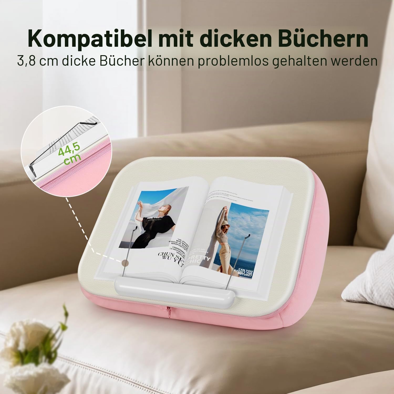 Elitehood Laptoptisch-Kissen – Weicher Schoßtisch für Bett & Couch, Pink Mit Buchhalter – Ideal für Laptop bis 17", Tablet & Bücher –Waschbar Perfekt für Homeoffice, Schüler & entspanntes Lesen