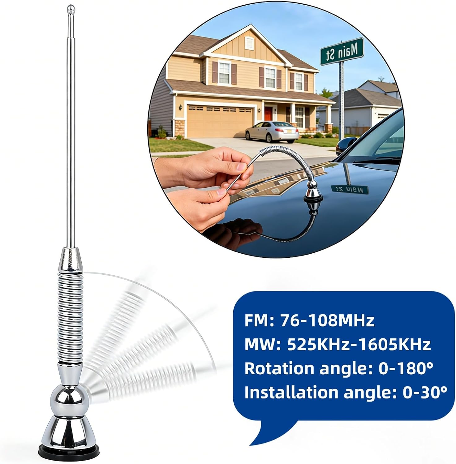 for Vintage Antenna Gorgeri Car Antenna, 18.5" Universal Car Roof Radio AM/FM Aerial Antenna 180°Swivel