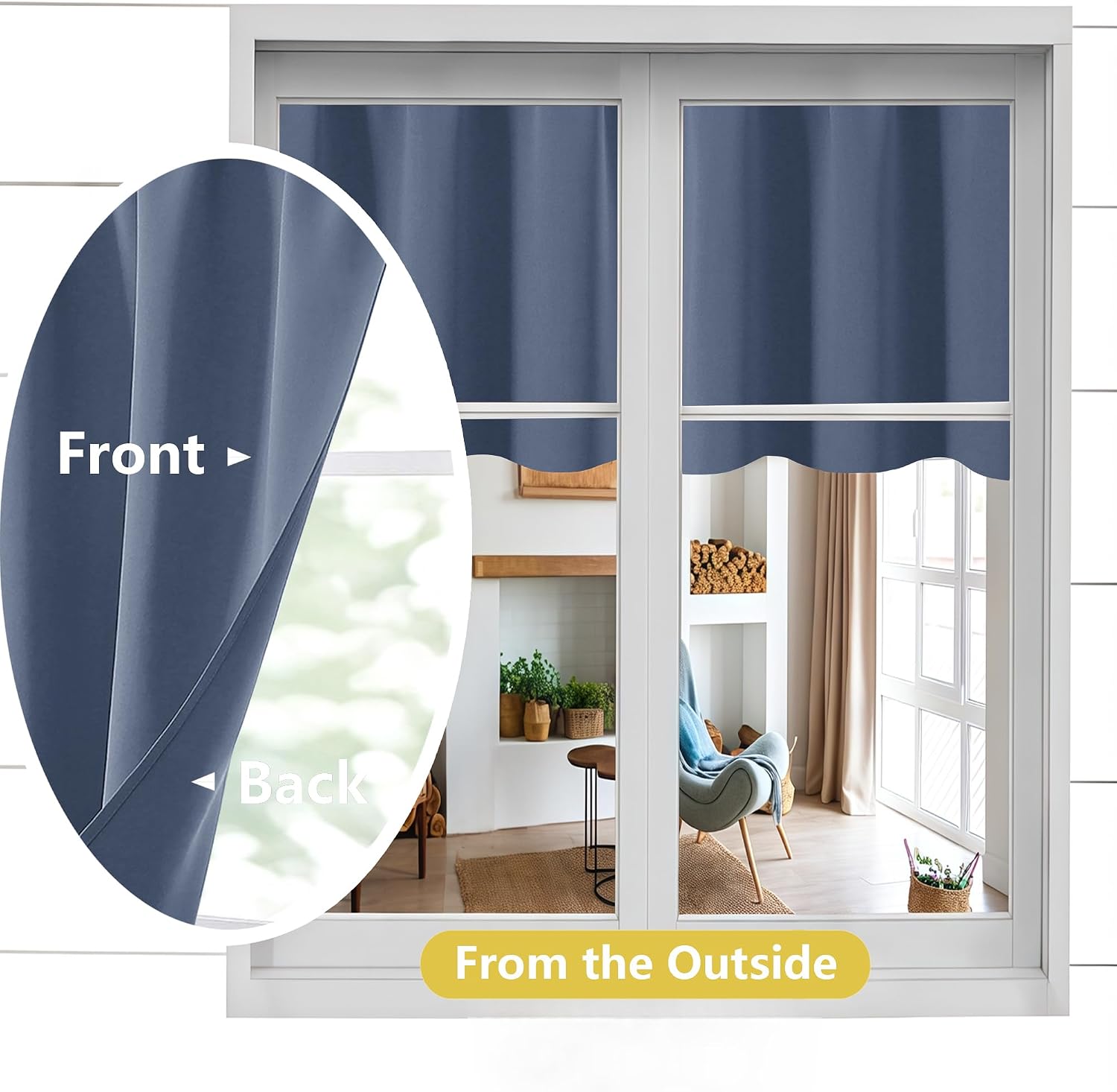 OWENIE Denim Blue Kitchen Curtains 36 Inch Length, Short Blackout Small Thermal Insulated Curtains Tier Over Sink Rod Pocket Half Window for Bathroom Bedroom Camper RV Bunk, 2 Panels, Each 30" Wx36 L image 3