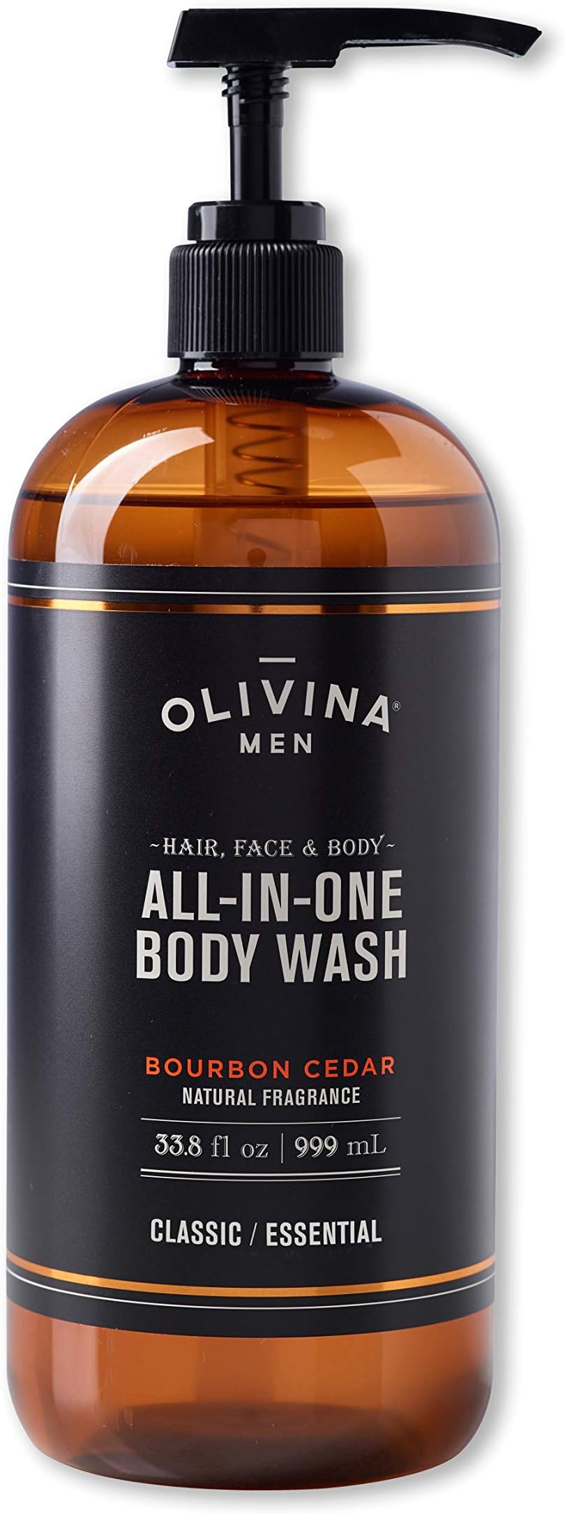 Olivina Men Hair, Face & Body All-in-One Wash, Bourbon Cedar, 33.8 Fluid Ounce