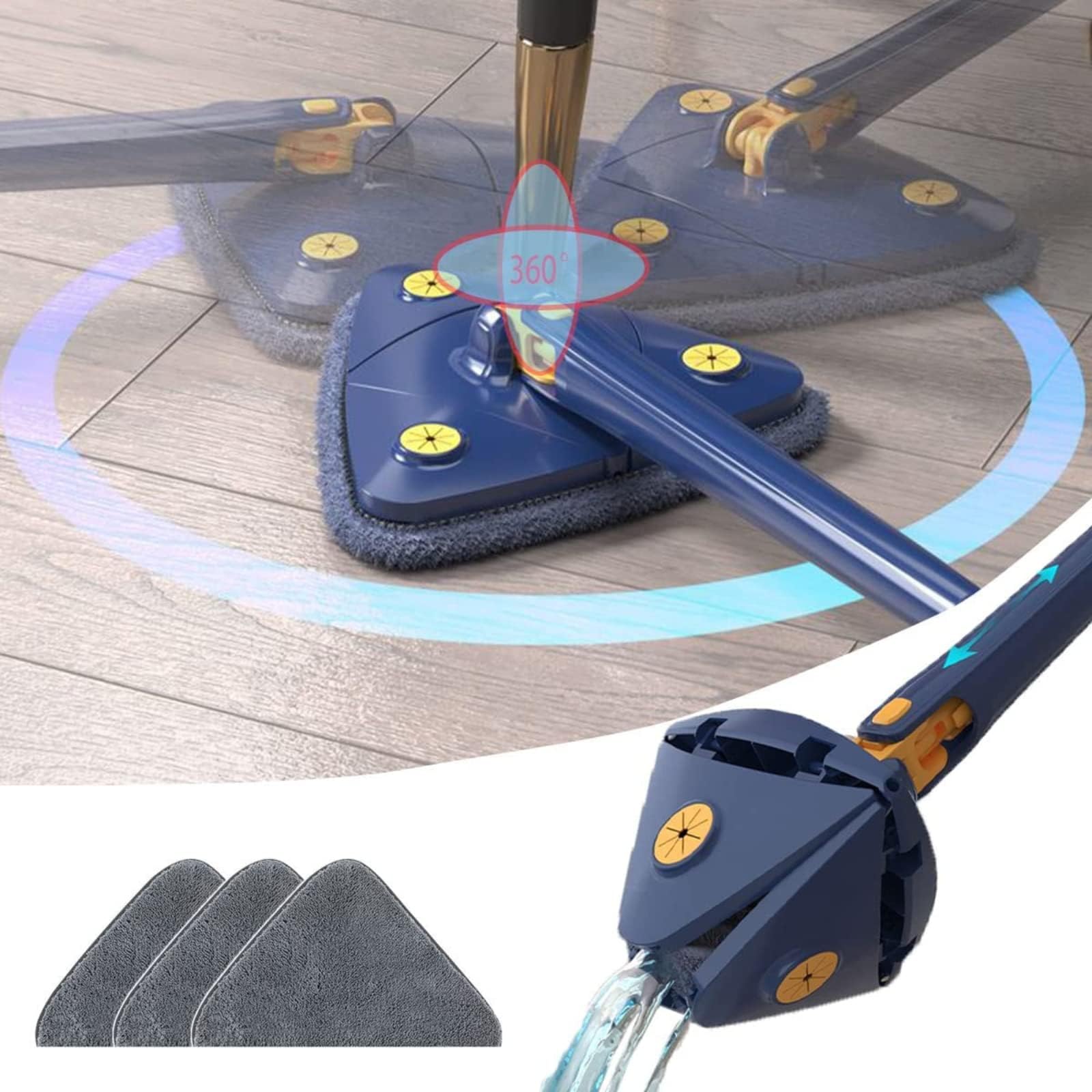 TAZLYN 360 Degree rotatable Triangle Cleaning mop Triangle mop-Multi-Functional rotatable Triangle mop with Long Handle Multi Functional rotatable Triangle mop Floor Windows Ceiling Wall Narrow Space