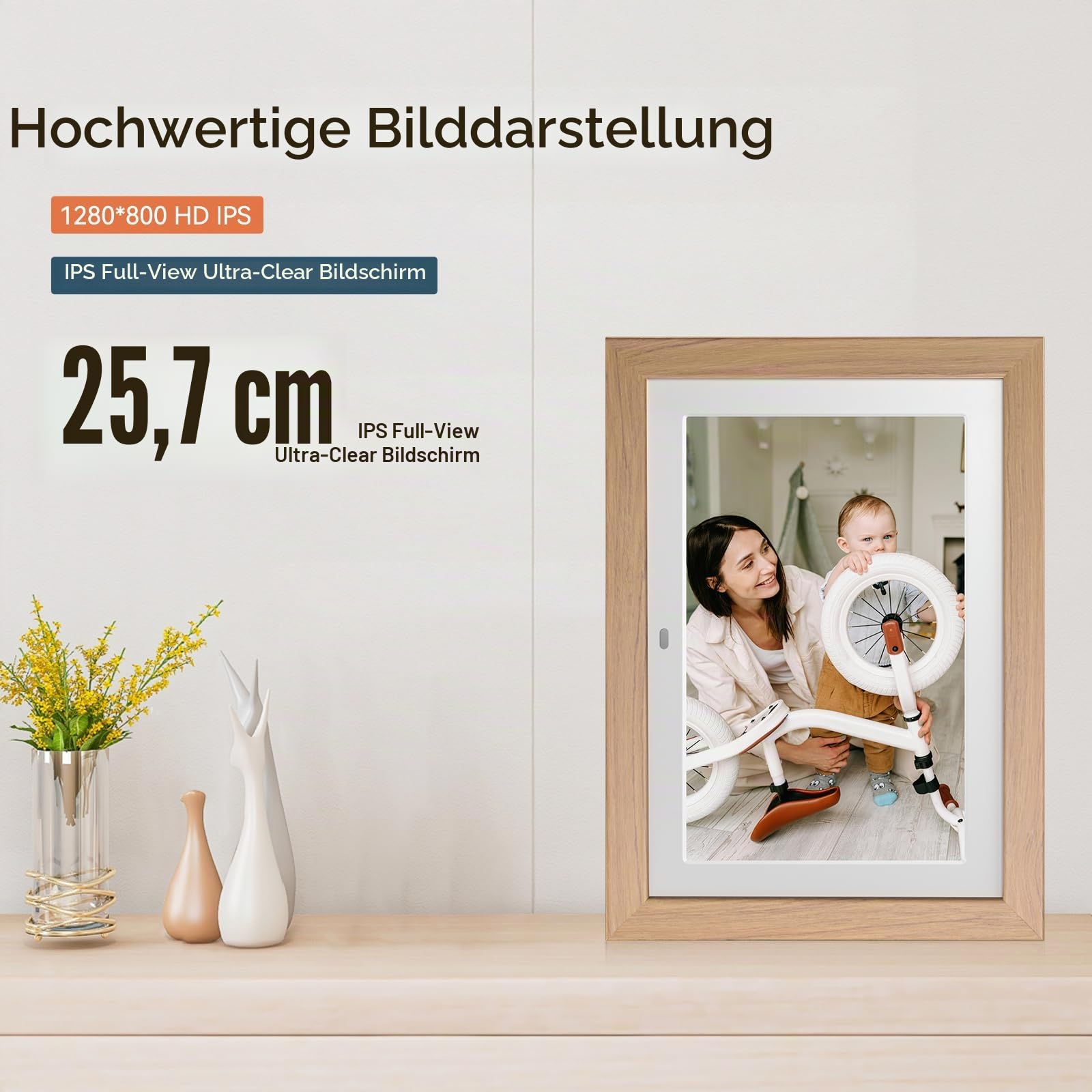 Digitaler Bilderrahmen 10 Zoll, BWJBSW Digitaler Bilderrahmen mit Fernbedienung, HD-Display Foto und Video, Unterstützung 32 GB SD-Karte, USB, automatische Drehung, Auto ON/Off, Abnehmbarer