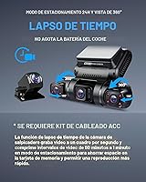 Vista 5 de PRUVEEO - Cámara de salpicadero de 360 grados de vista, 4 canales delantera, trasera, izquierda y derecha, cámara de tablero para autos, GPS WiFi