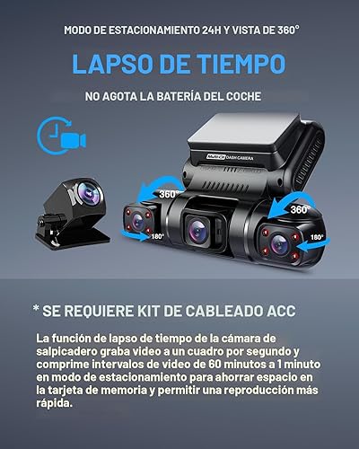 Miniatura 5 de PRUVEEO Cámara de tablero de 360 grados de 4 canales frontal y trasera interior izquierda derecha, cámara de tablero para automóviles, visión