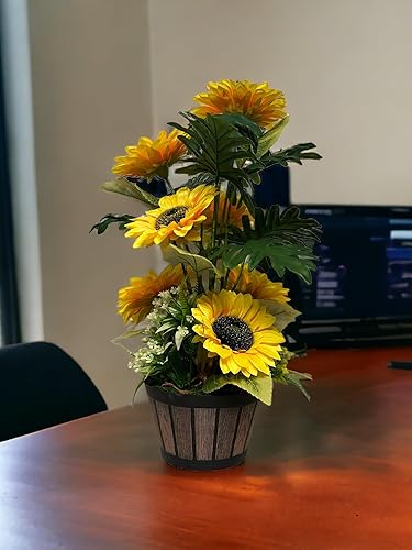 Miniatura 4 de R.R Artificial Girasoles Artificiales, Girasol de seda sintética y plástico, Arreglo de girasol hecho a mano, flores para decoración del hogar,