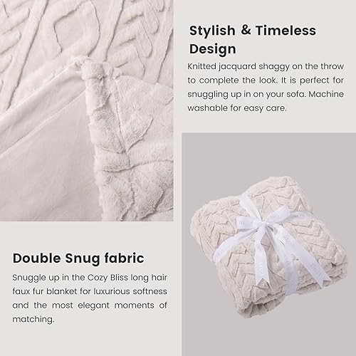 Miniatura 8 de Cozy Bliss - Manta de lujo de piel sintética súper suave a rayas para sofá, tamaño, 50 x 60 pulgadas, azul cálido manta de felpa lechosa para sofá,