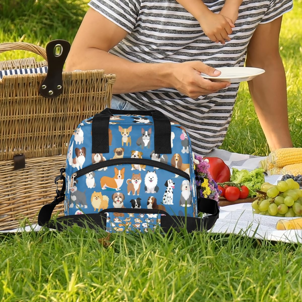 Animal Dog Pattern Insulated Lunch Bag for Women Men Thermal Cooler Bag Adult Lunch Box with Shoulder Strap Reusable Lunch Tote Bag Large Containers for School Picnic Work Lightweight Handbag