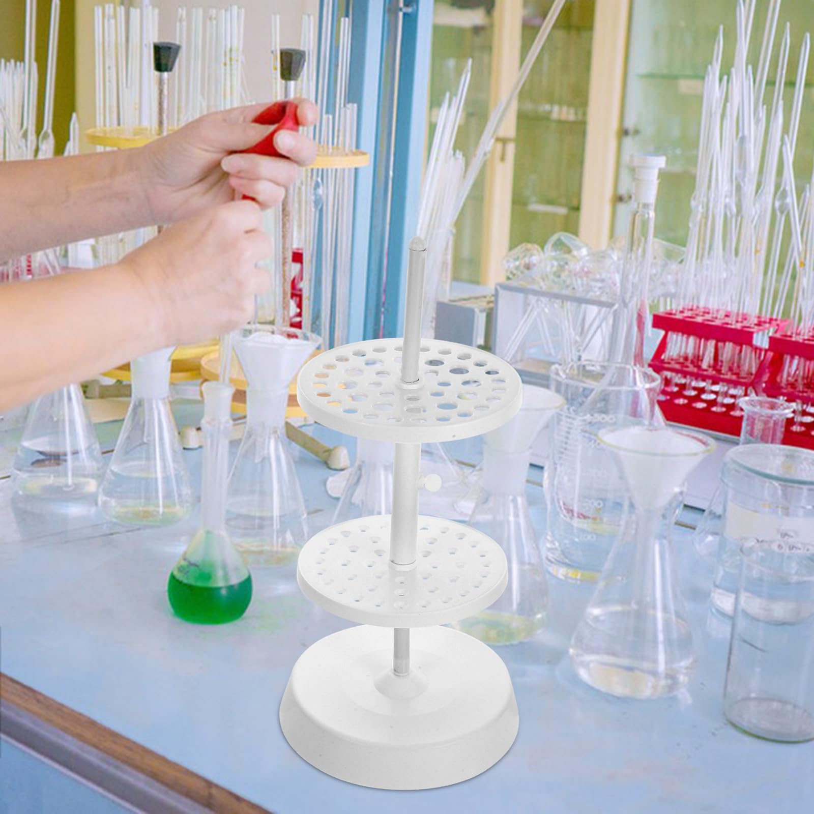 Supporto per Pipette da Laboratorio in Plastica Bianco Struttura Stabile e Girevole, Porta Pipette Rotondo per Uso in Laboratorio Scientifico